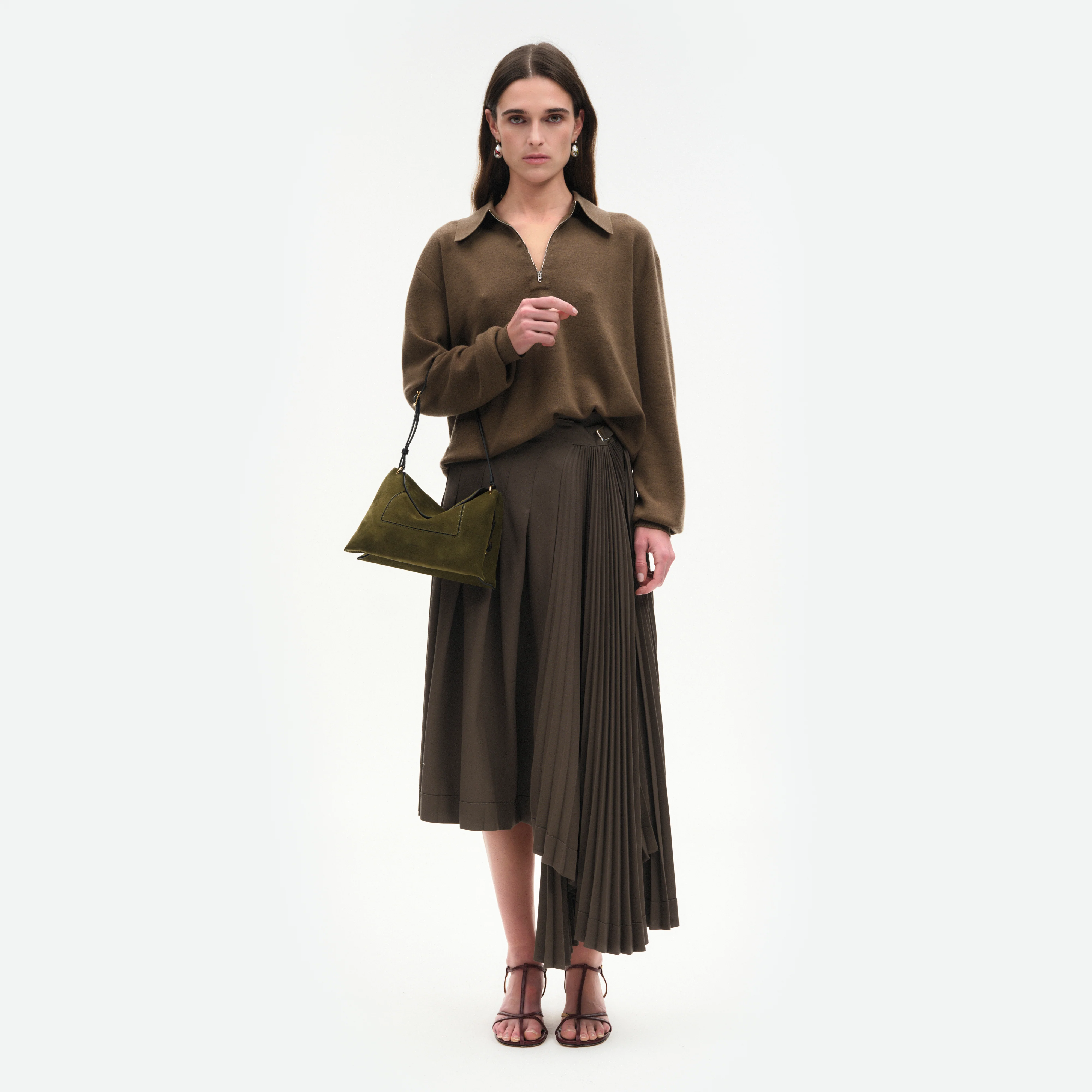 Penelope Slouch Bag - Olive Suede - Image 6
