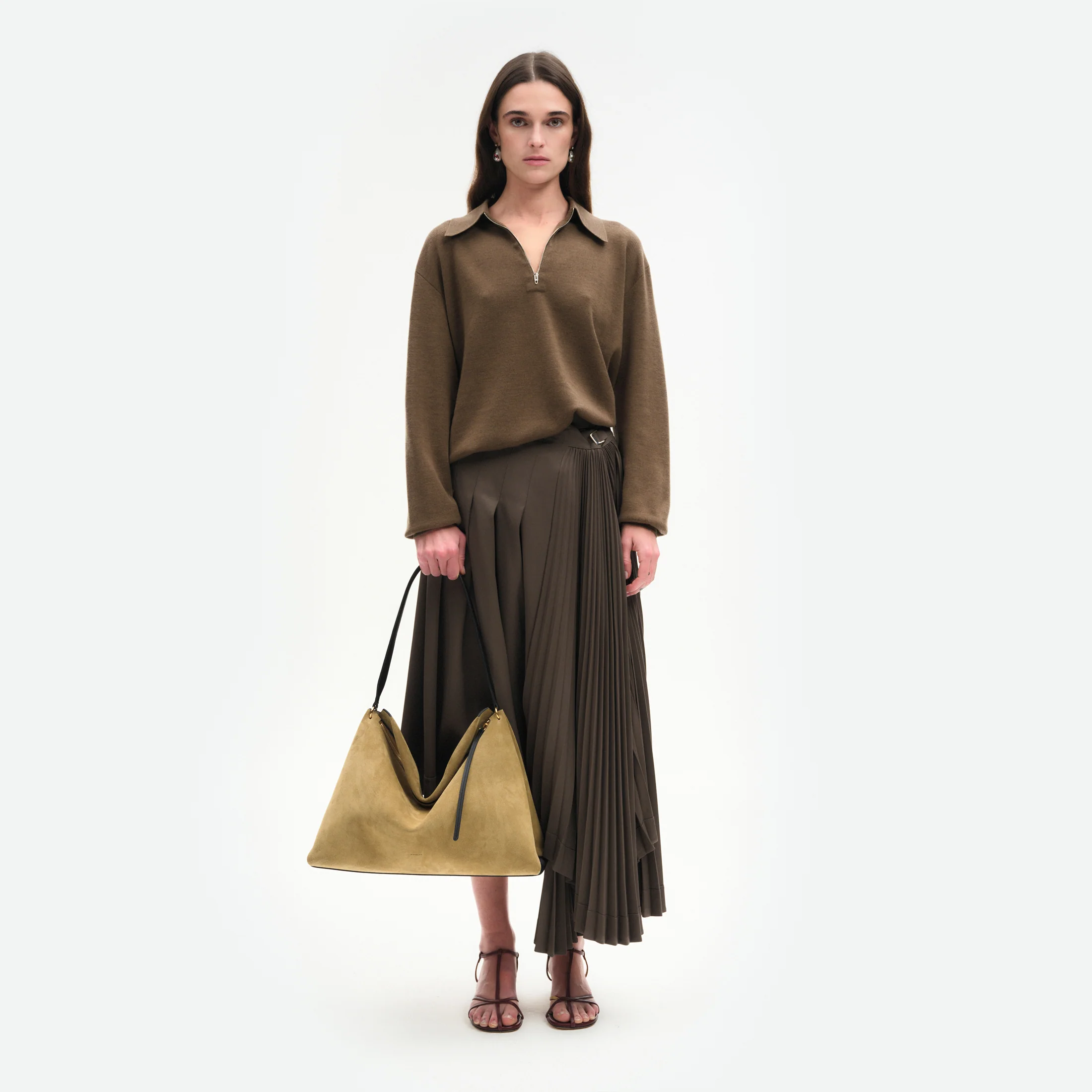 Penelope Tote - Khaki Suede / Black - Image 2