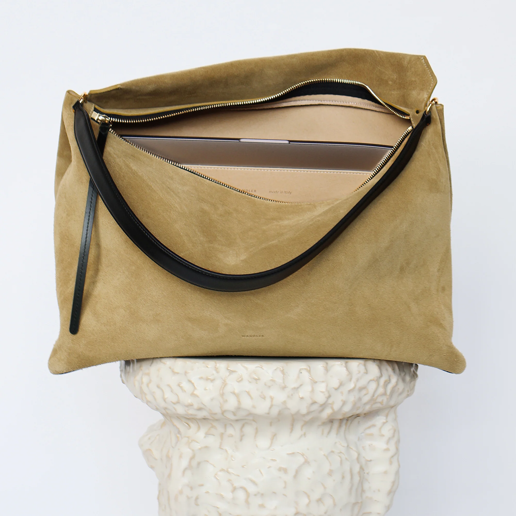 Penelope Tote - Khaki Suede / Black - Image 4