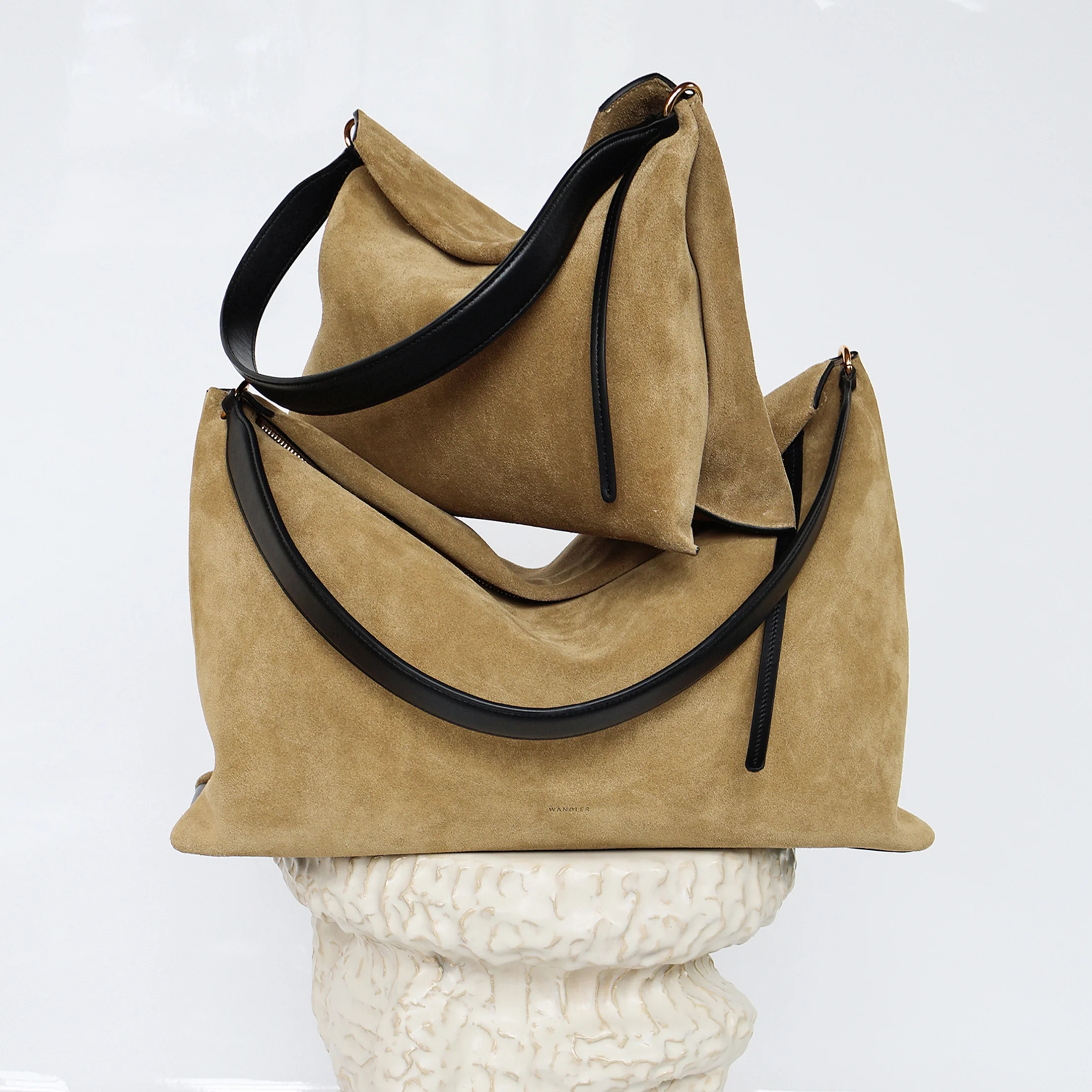 Penelope Tote - Khaki Suede / Black - Image 8